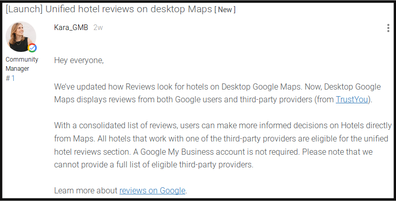 Hotel Review Experience in Google Updates