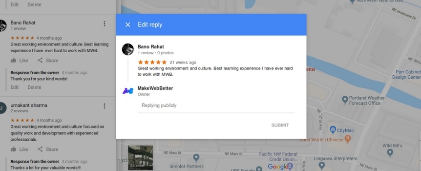 reply to reviews on google map through desktop