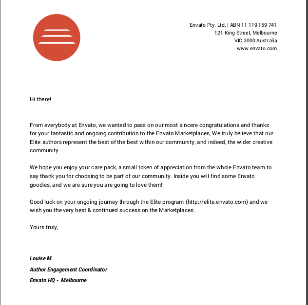 Envato Letter Of Appreciation
