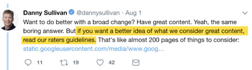 Danny Sullivan Tweet for YMYL.