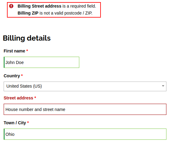 data validation at checkout page