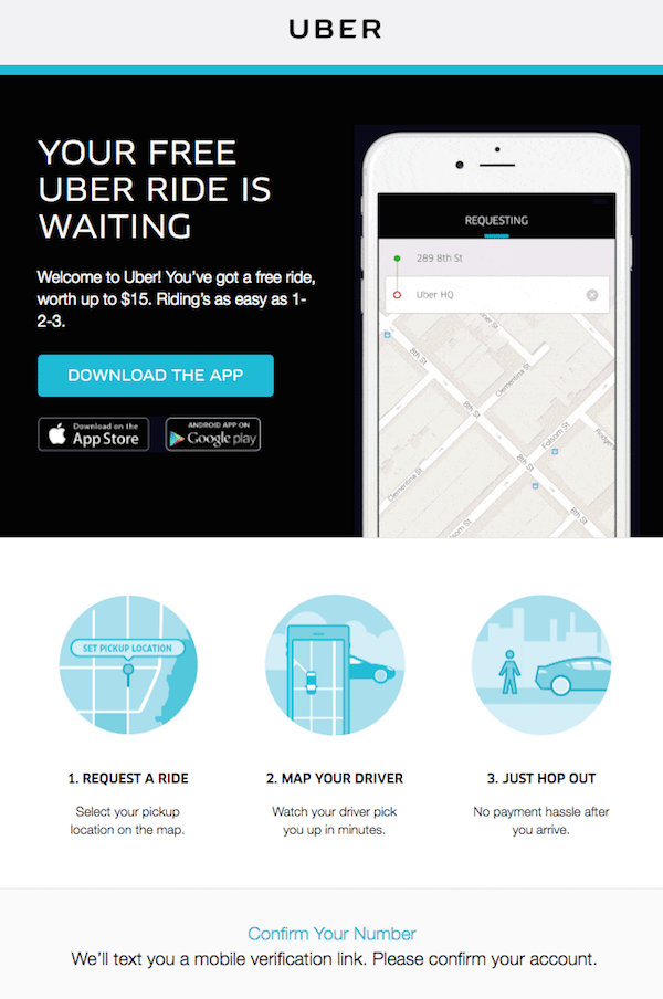 welcome email example of uber