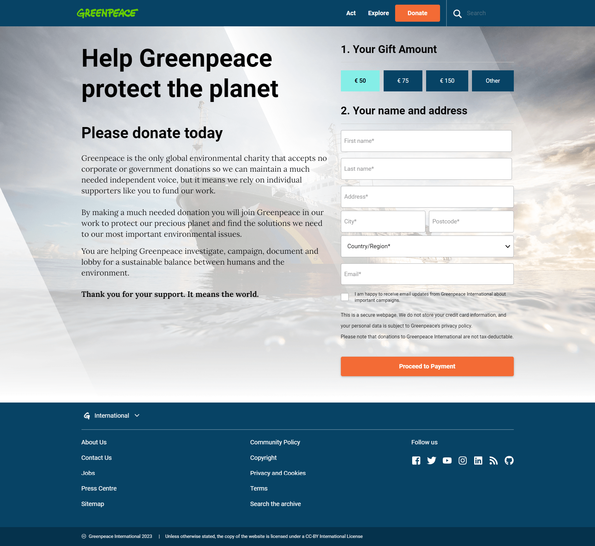greenpeace donation form