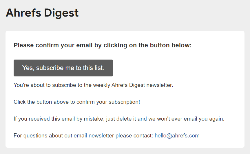 ahrefs confirmation email