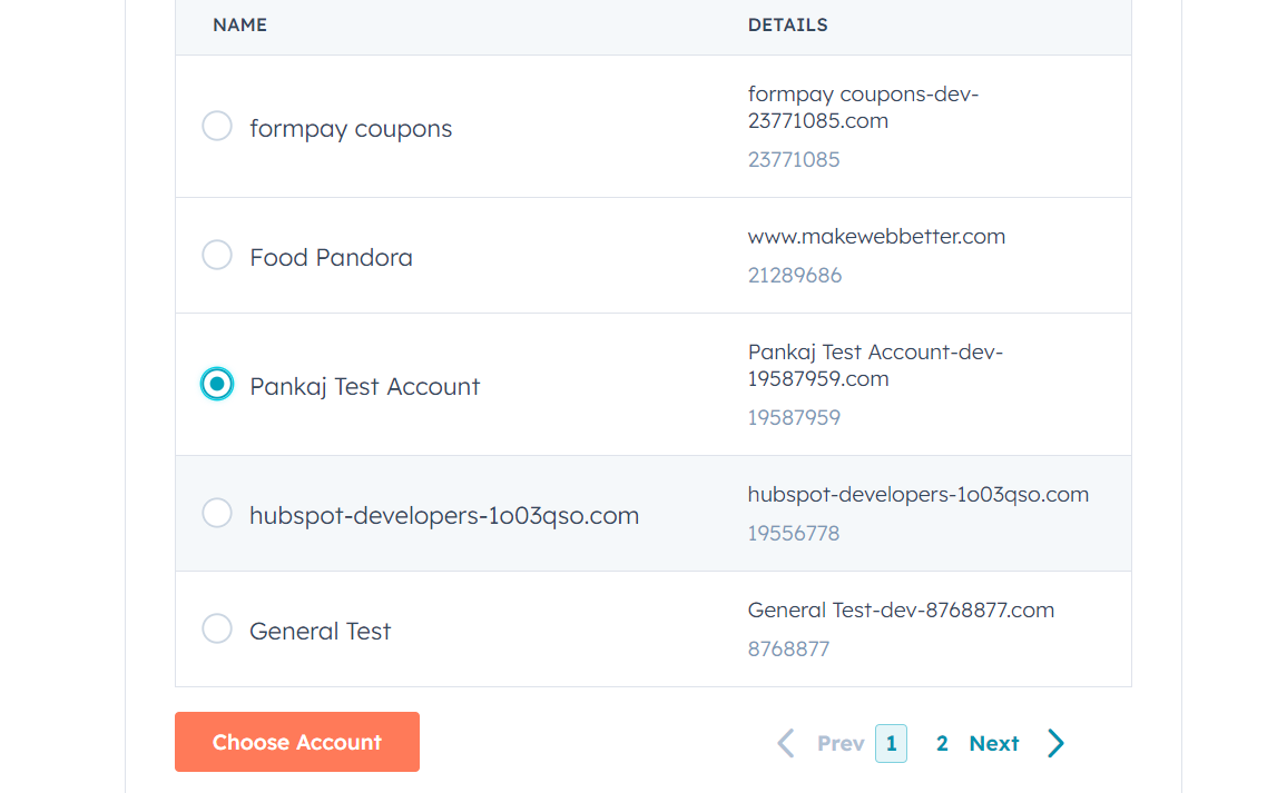 choose hubspot account