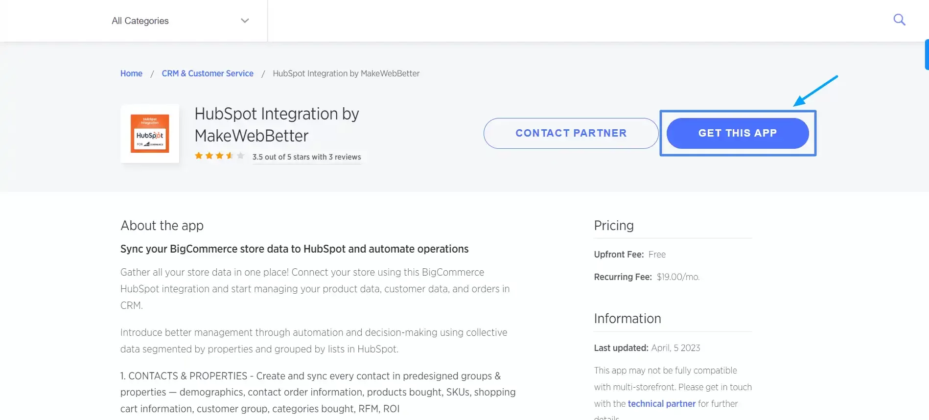 hubspot bigcommerce integration page