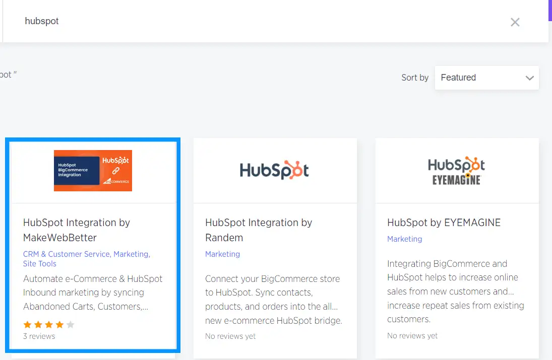 hubspot bigcommerce app listing
