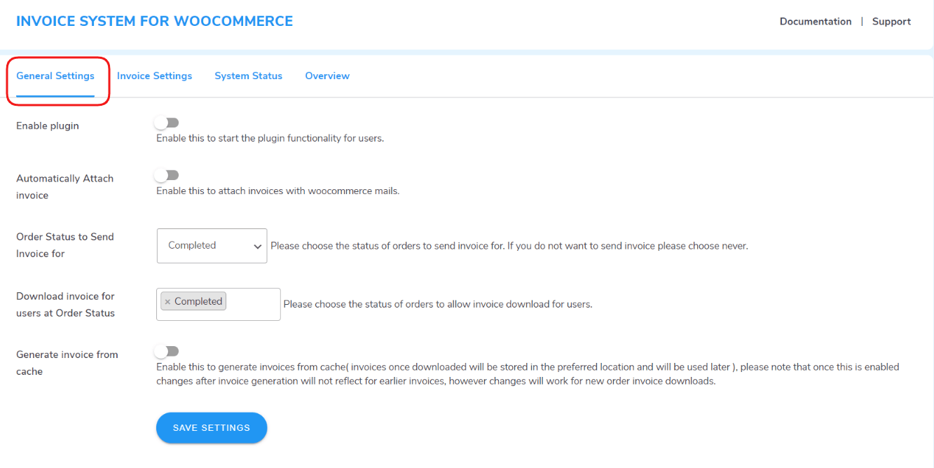 invoice general setting