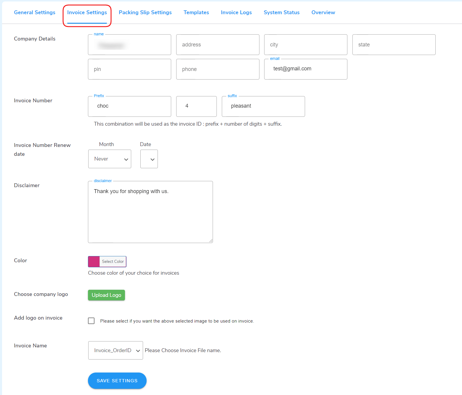 invoice settings pro
