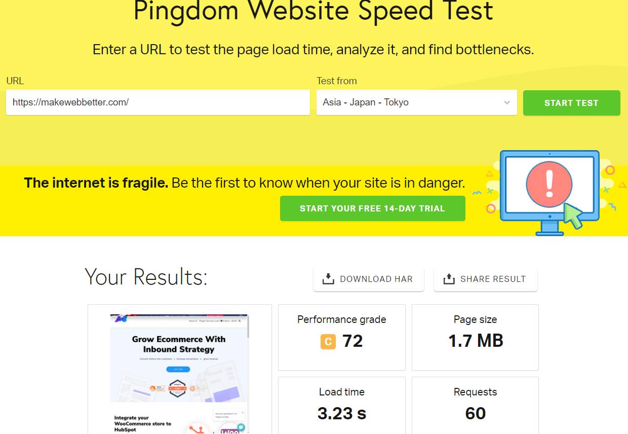 performance result Improve Website Loading Speed