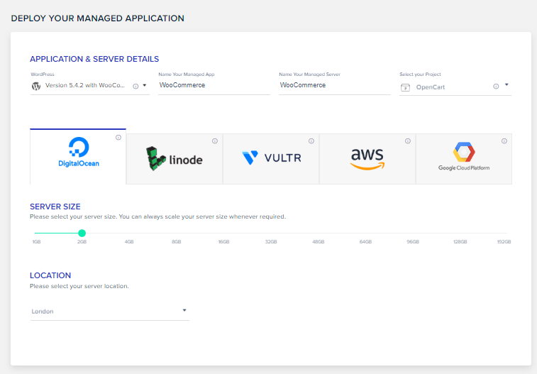 select server specifications in cloudways