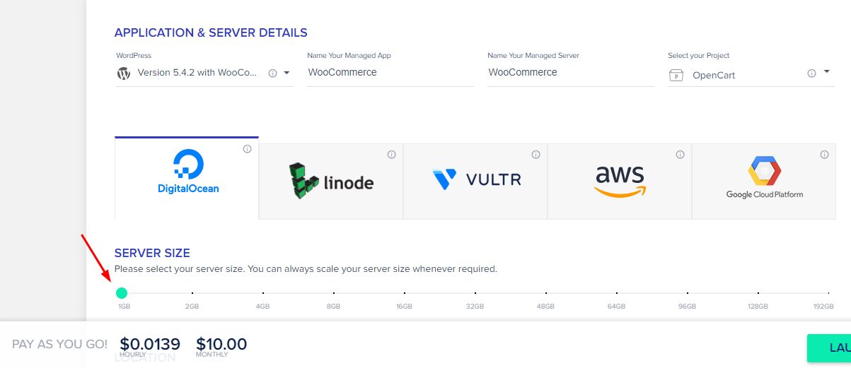 choose the RAM size in cloudways