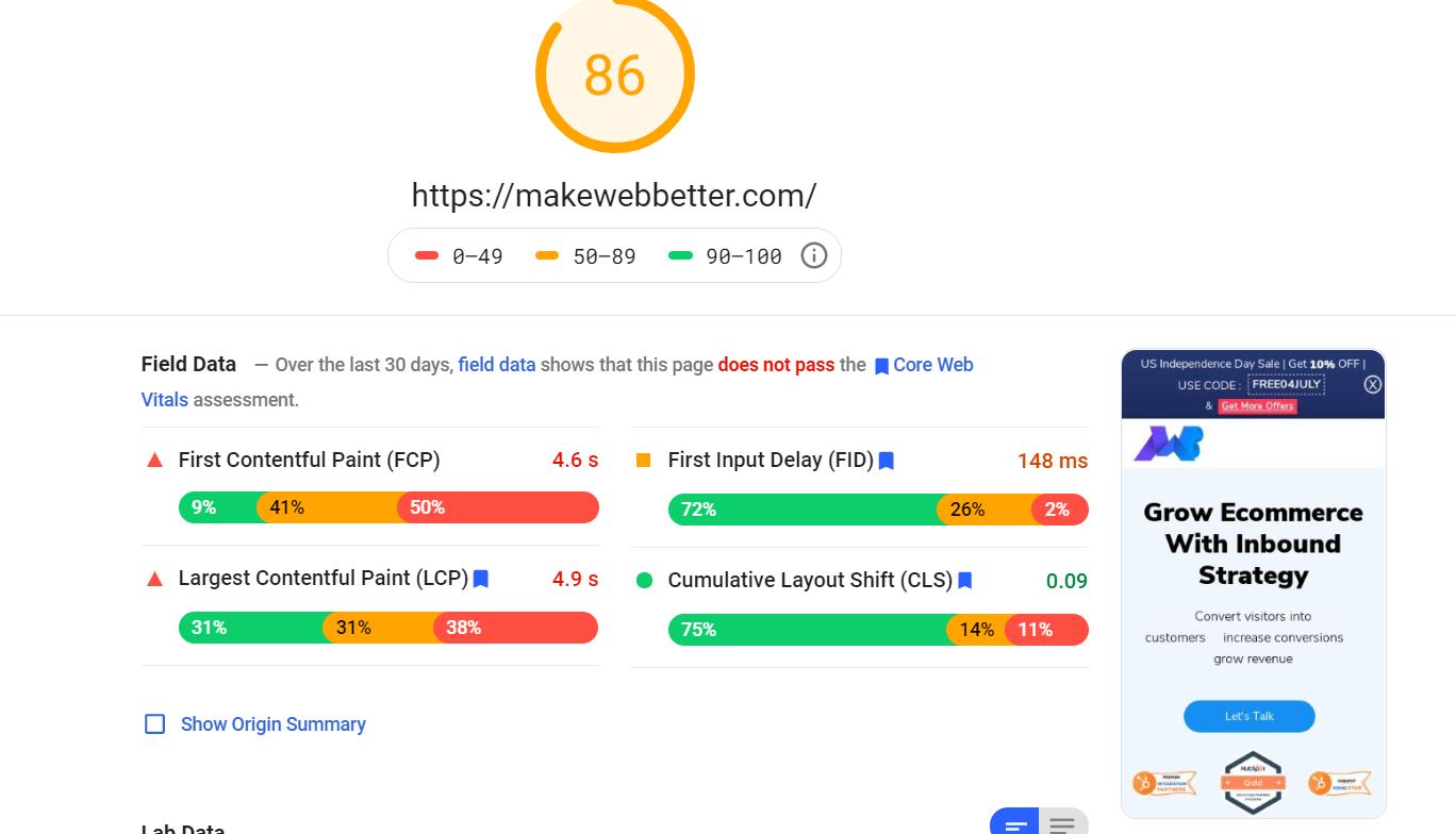 makewebbetter page speed result