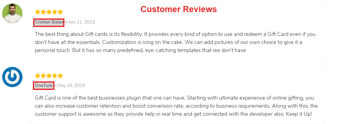 example of customer reviews