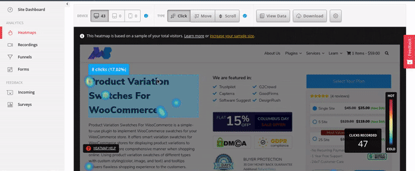 example of customers on heatmap