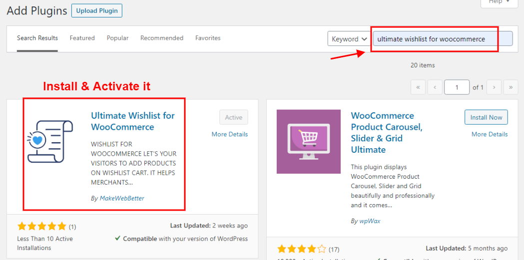 install wishlist plugin