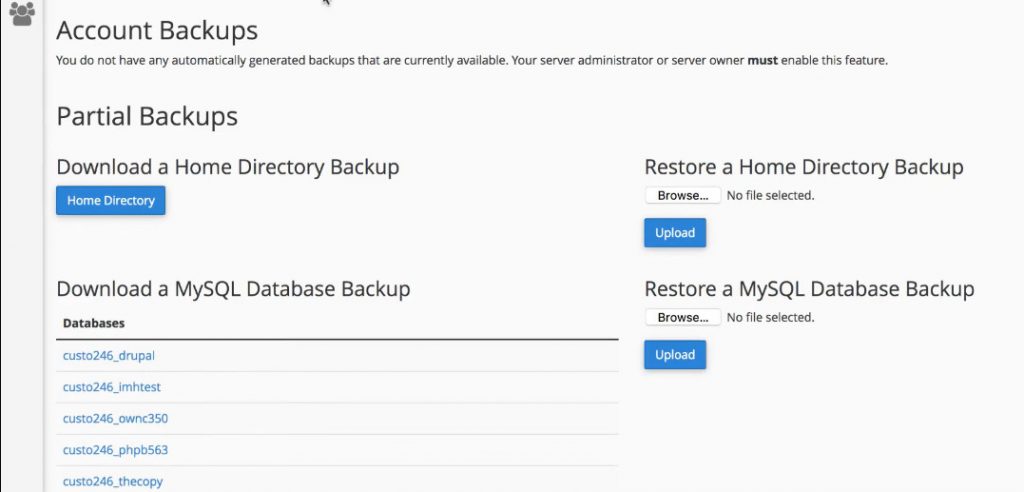 database backup with cPanel