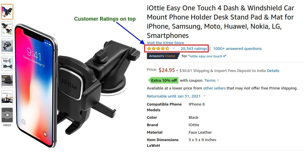 Example of Amazon customer rating