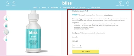 eCommerce product page description