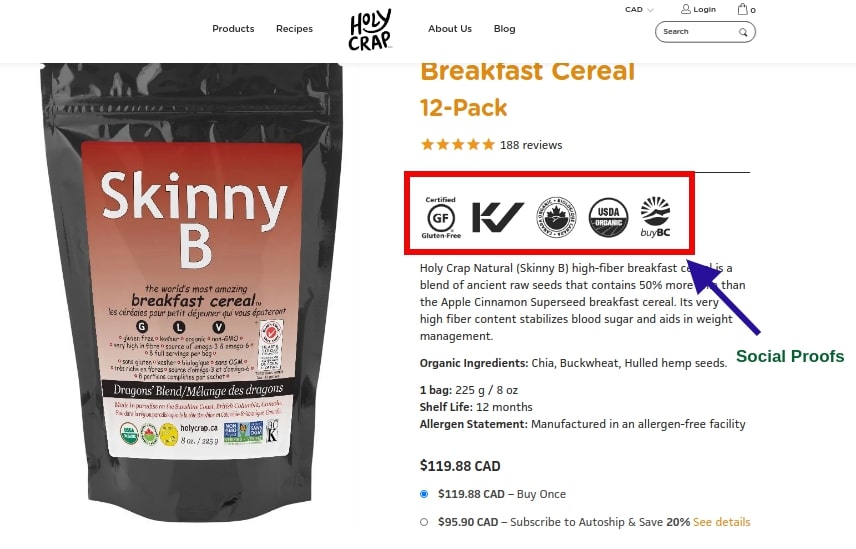 social proof for eCommerce product page