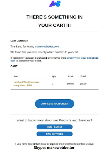 abandoned cart email