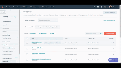 create abandoned cart properties