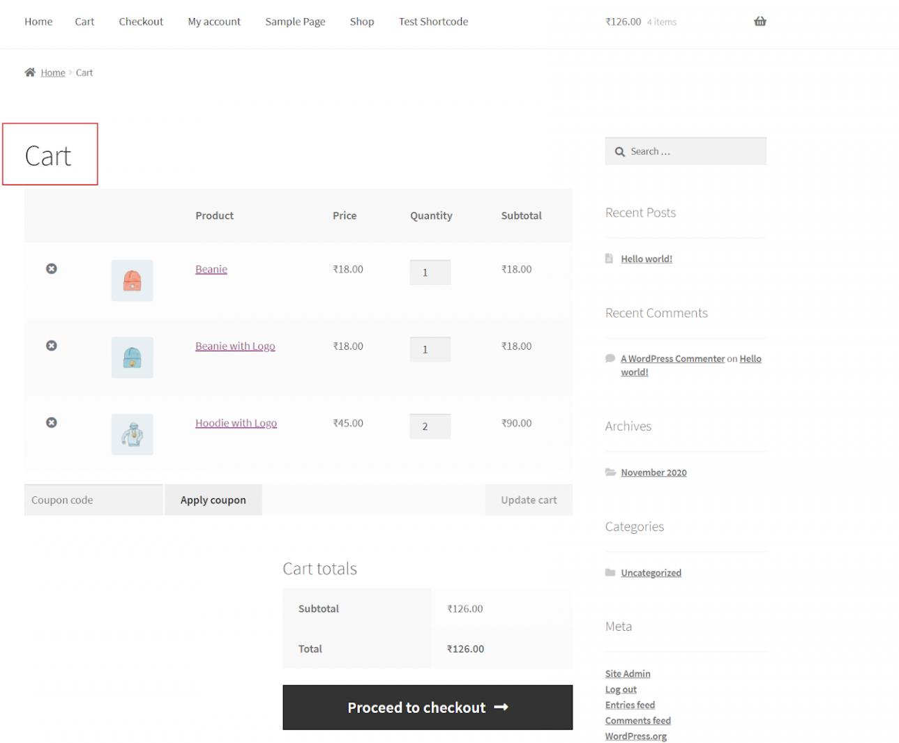 WooCommerce cart storefront