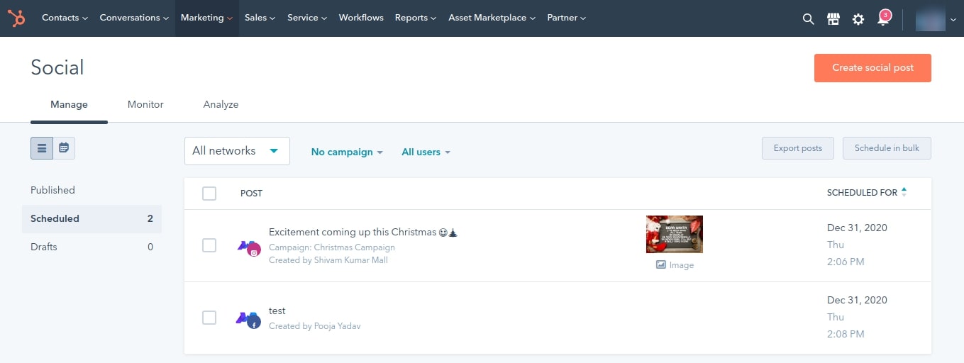 hubspot social media manager