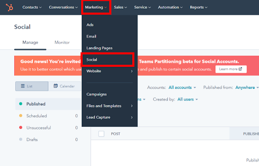 hubspot social feature