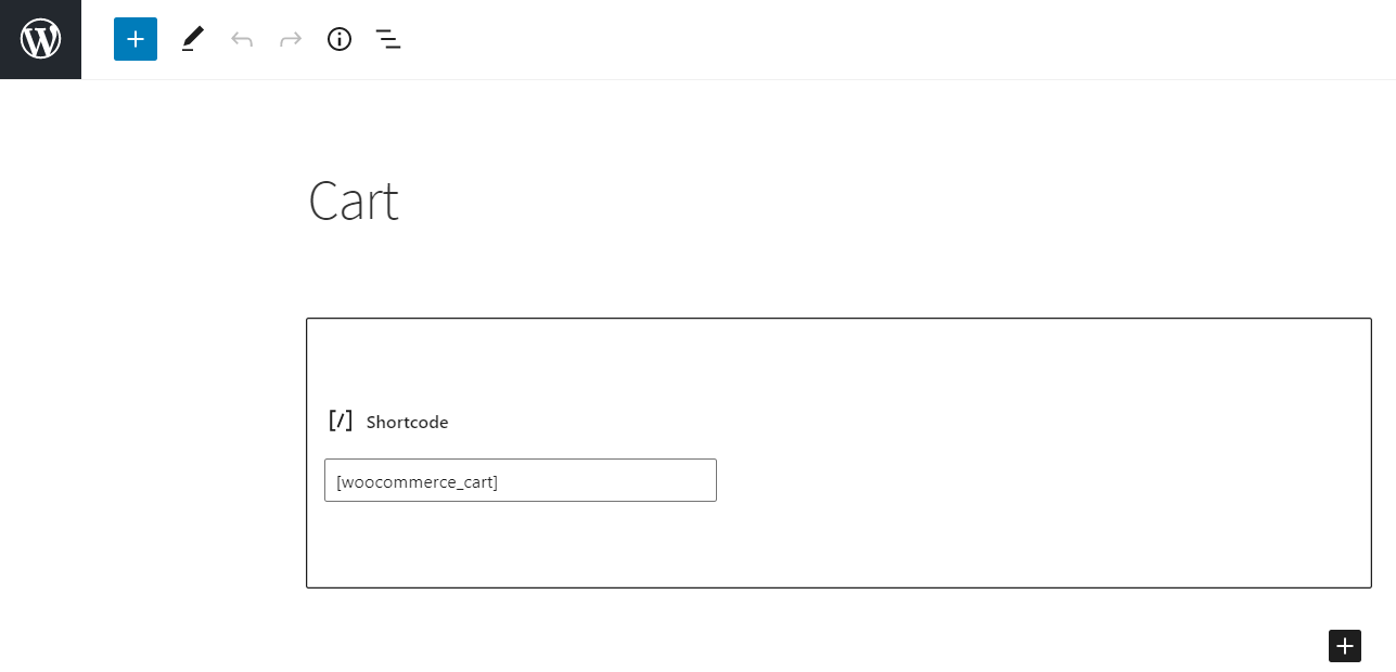 WordPress backend WooCommerce cart
