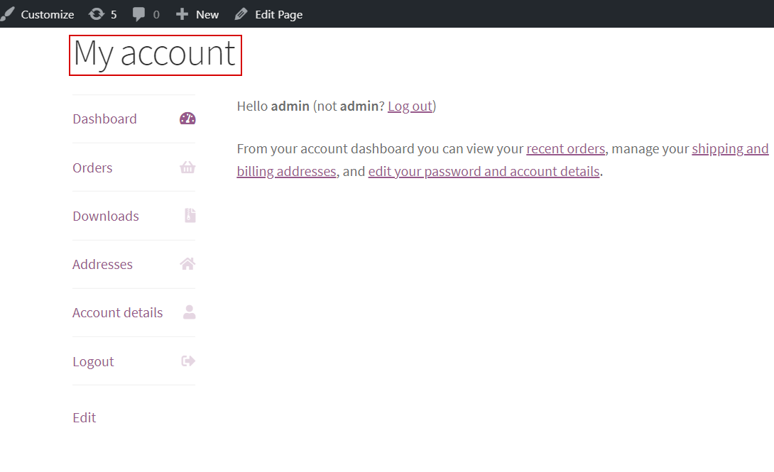 frontend look my account
