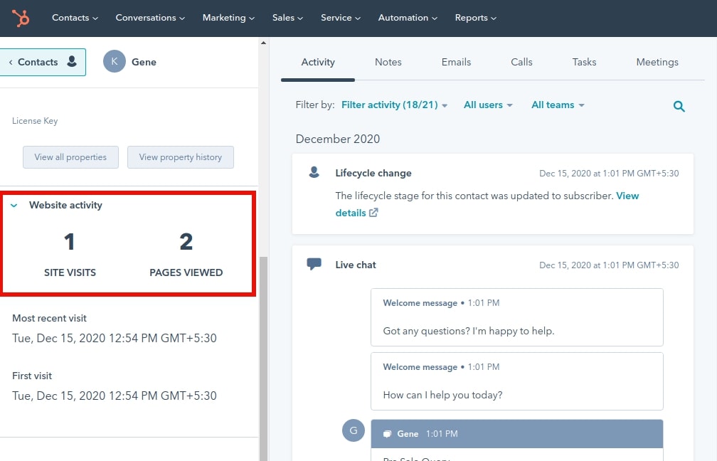 hubspot real-time prospects tracking