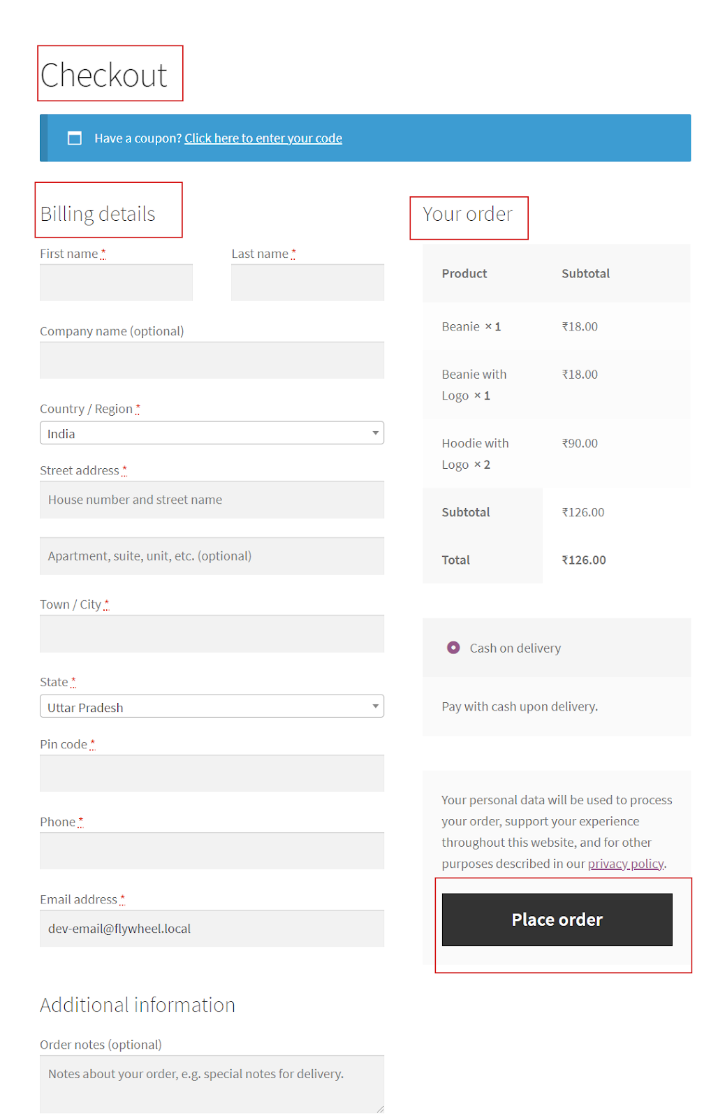 WooCOmmerce checkout storefront