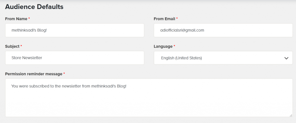 Mailchimp audience settings