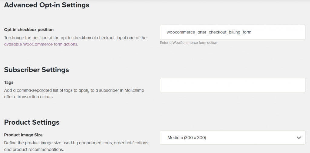 Mailchimp advanced settings 