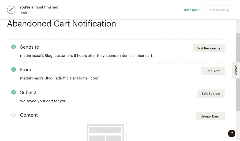 abandoned cart notification