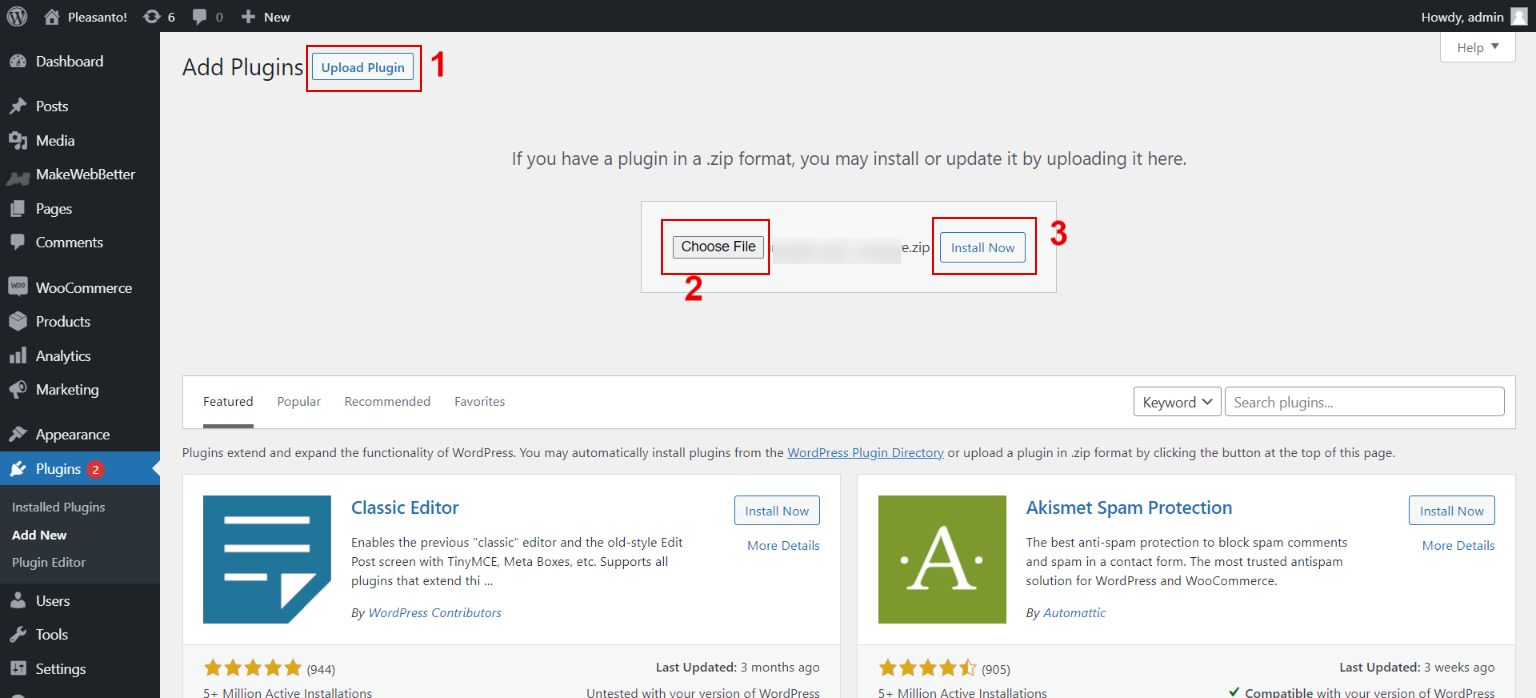 Upload zip file to install plugin