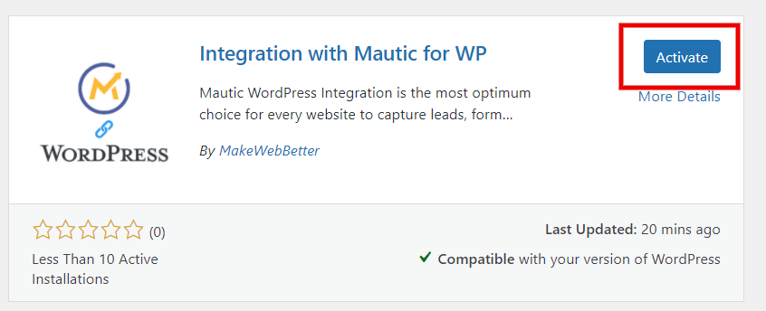 activate mautic for wordpress