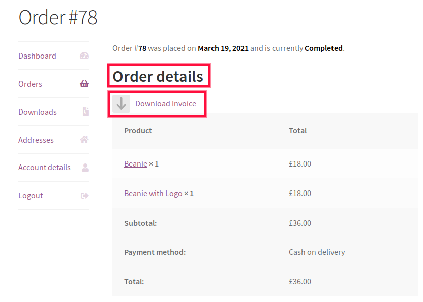 download invoice for customers