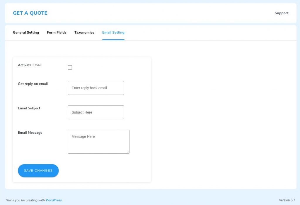 email setting of get a quote