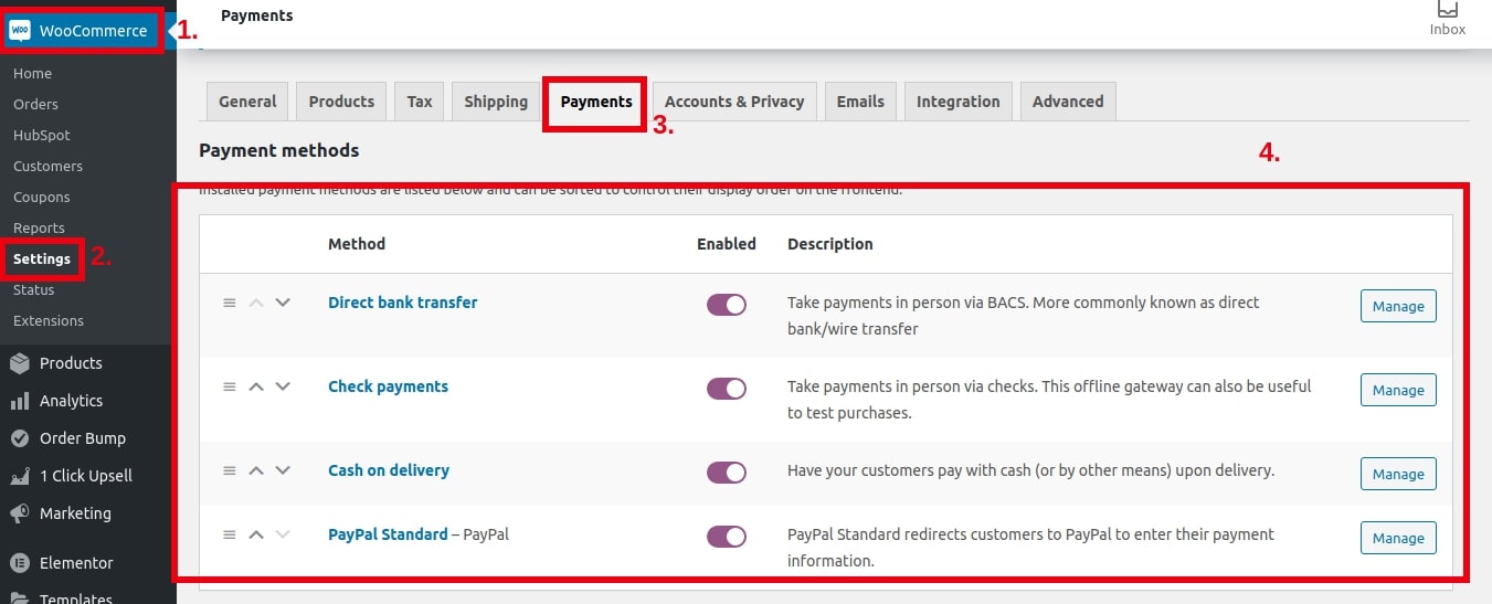WooCommerce payment settings