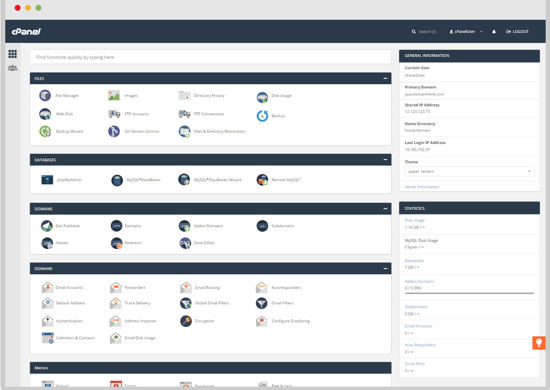 cpanel dashboard