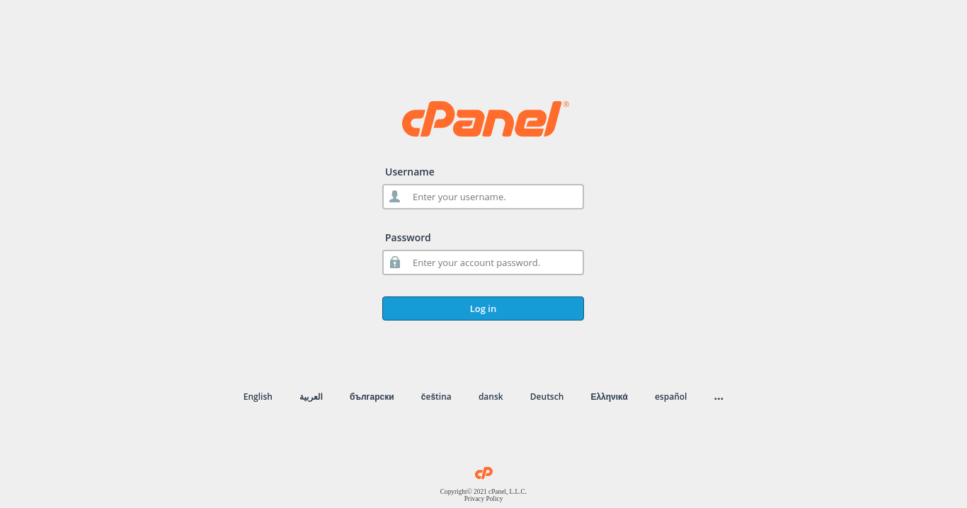 cpanel login window