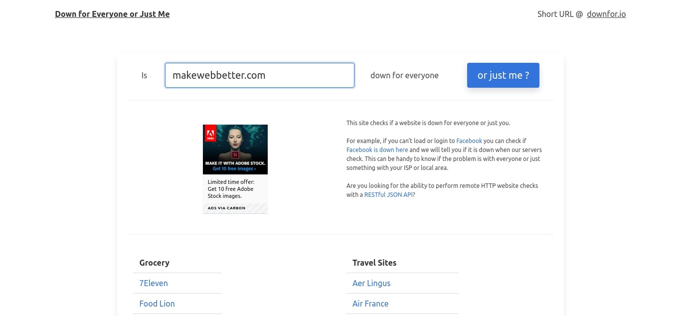 down for every one or justme website