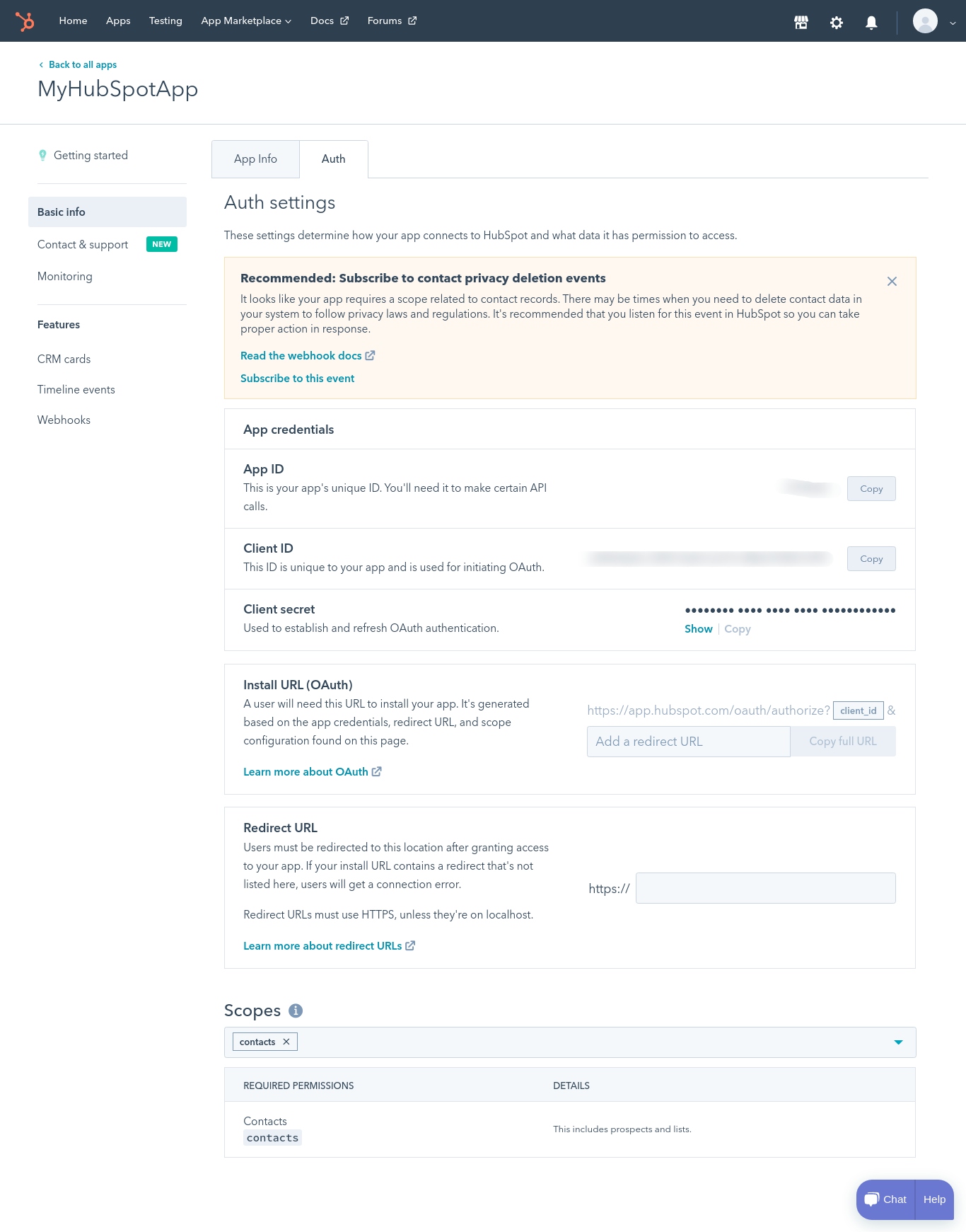 hubspot app configuration