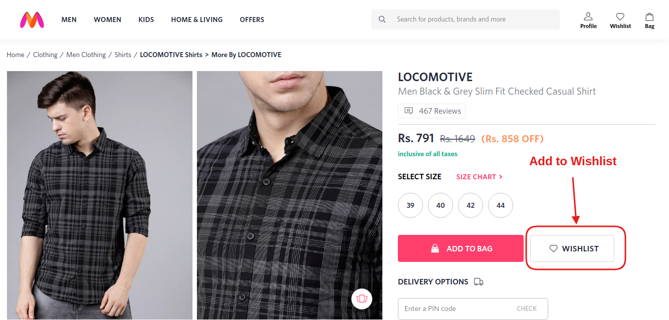 wishlist in Myntra