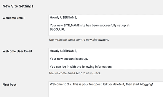 New Site Settings