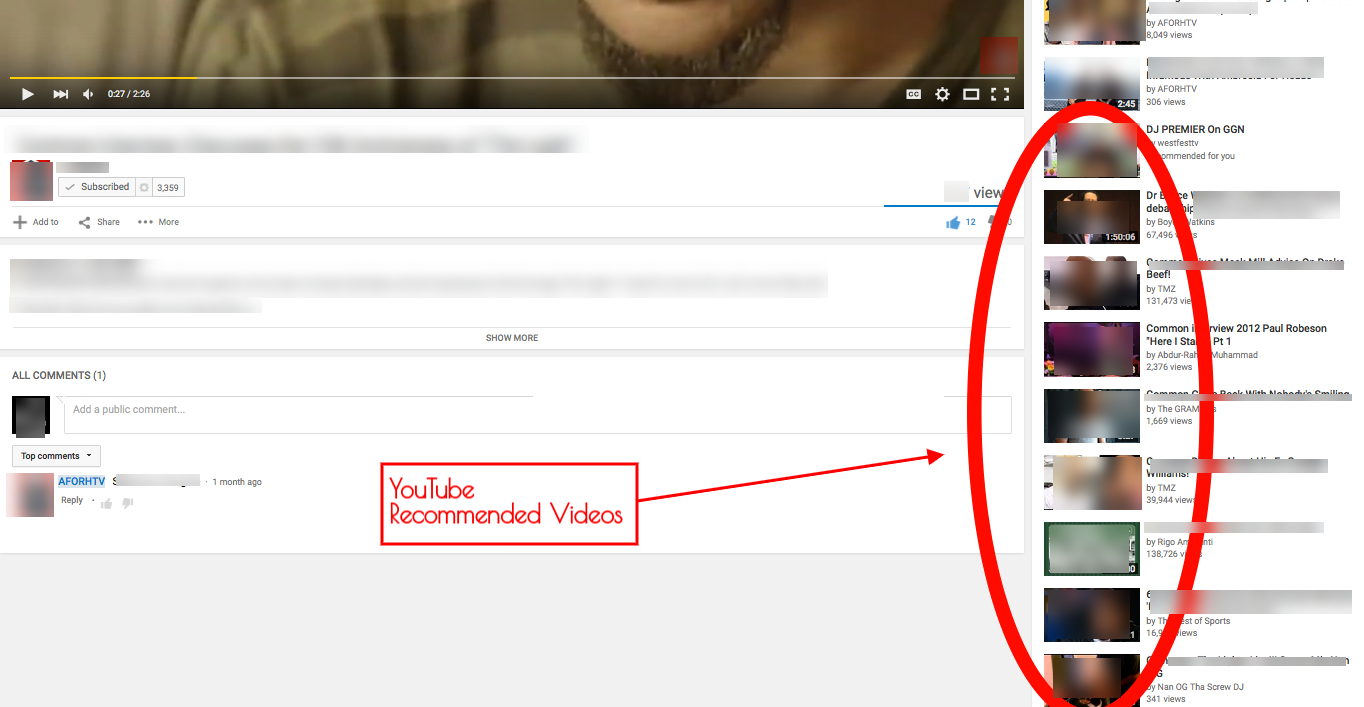 recommended videos YouTube section