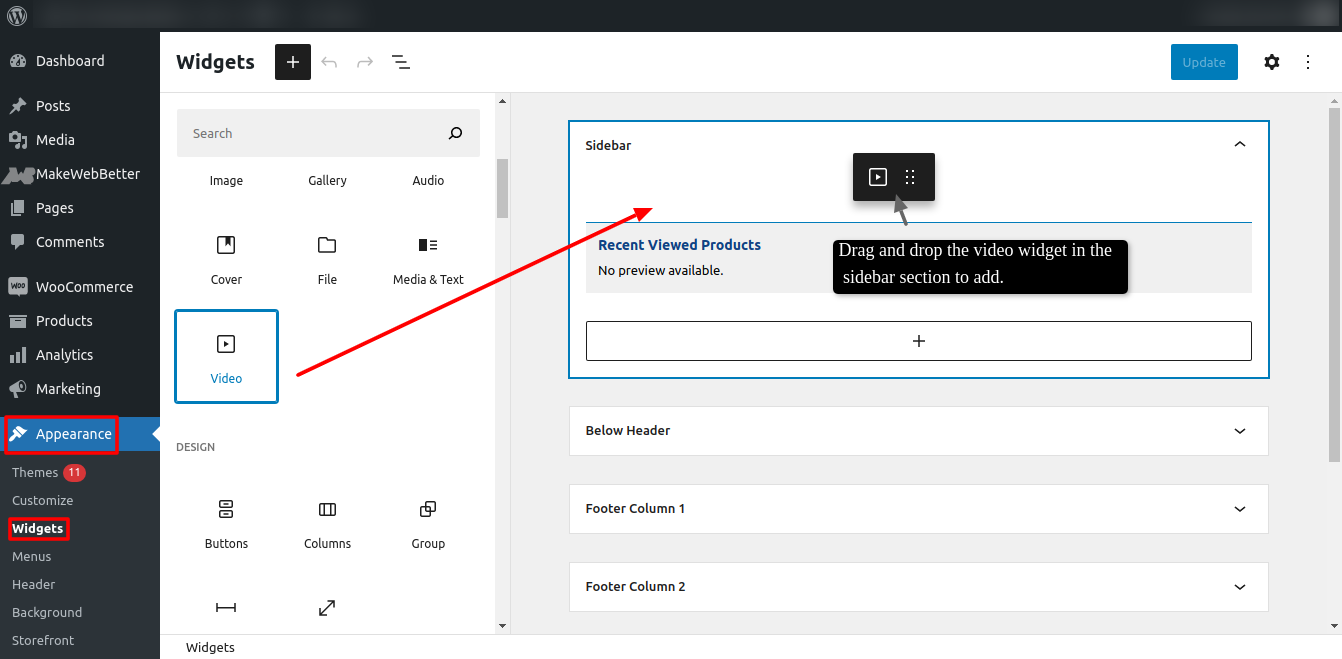 video widget WordPress add YouTube video step 2