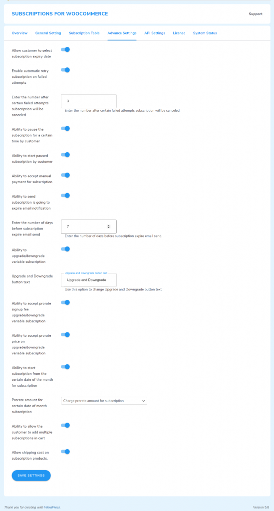 woocommerce subscriptions advance settings
